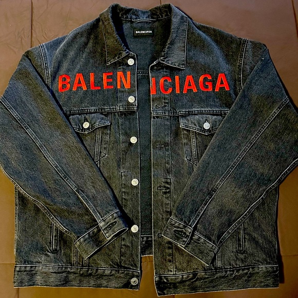 Balenciaga Other - Balenciaga Men’s Black Logo-embroidered Cotton Denim Jacket Size 48